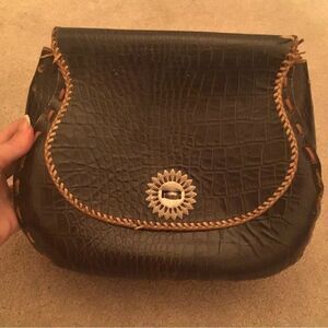 Vintage Hand Tooled Brown Leather Shoulder Handbag Purse- READ all